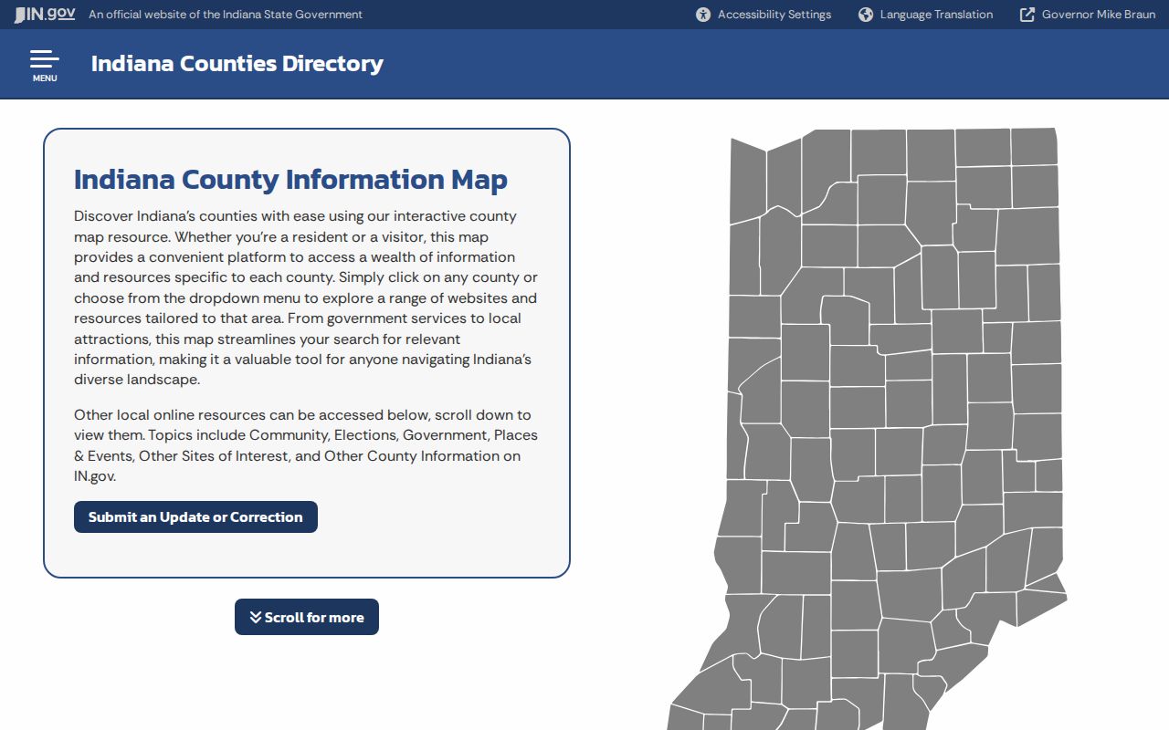 Indiana county directory showing Rush County incorporated places