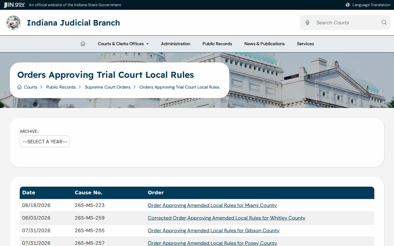 Rush County court dates and local rules archive