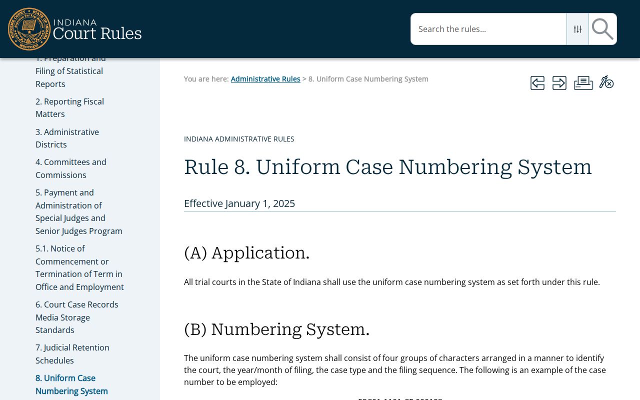 Rush County case lookup Indiana case number rule