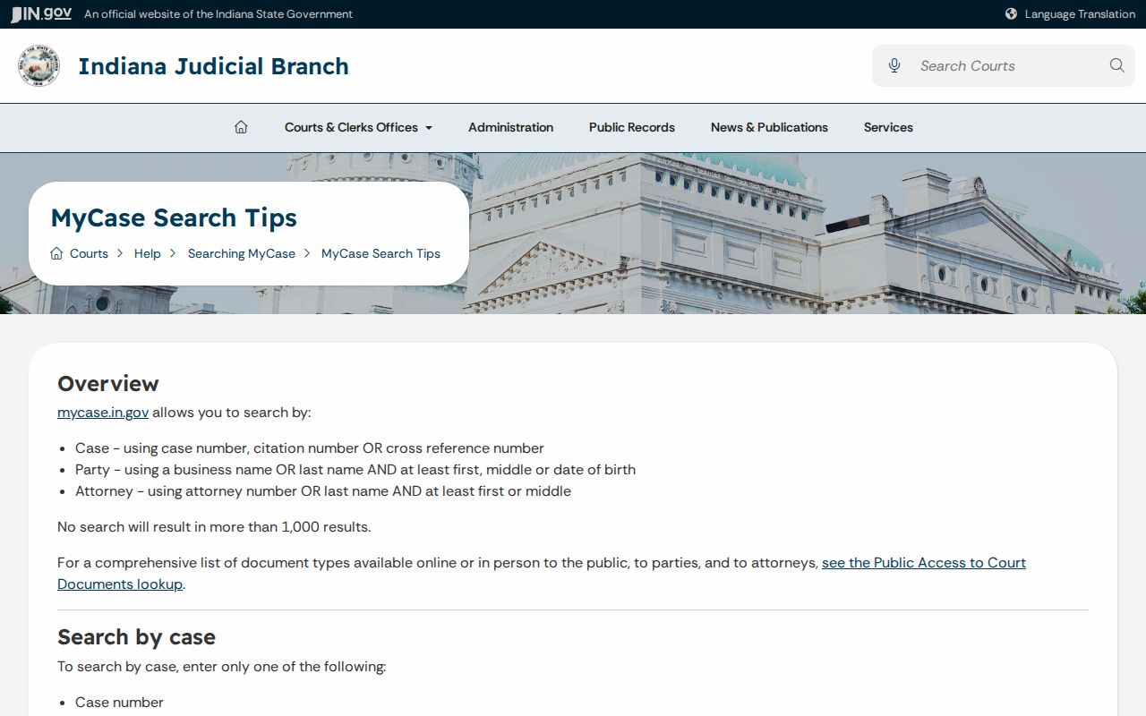 Rush County case lookup MyCase search tips