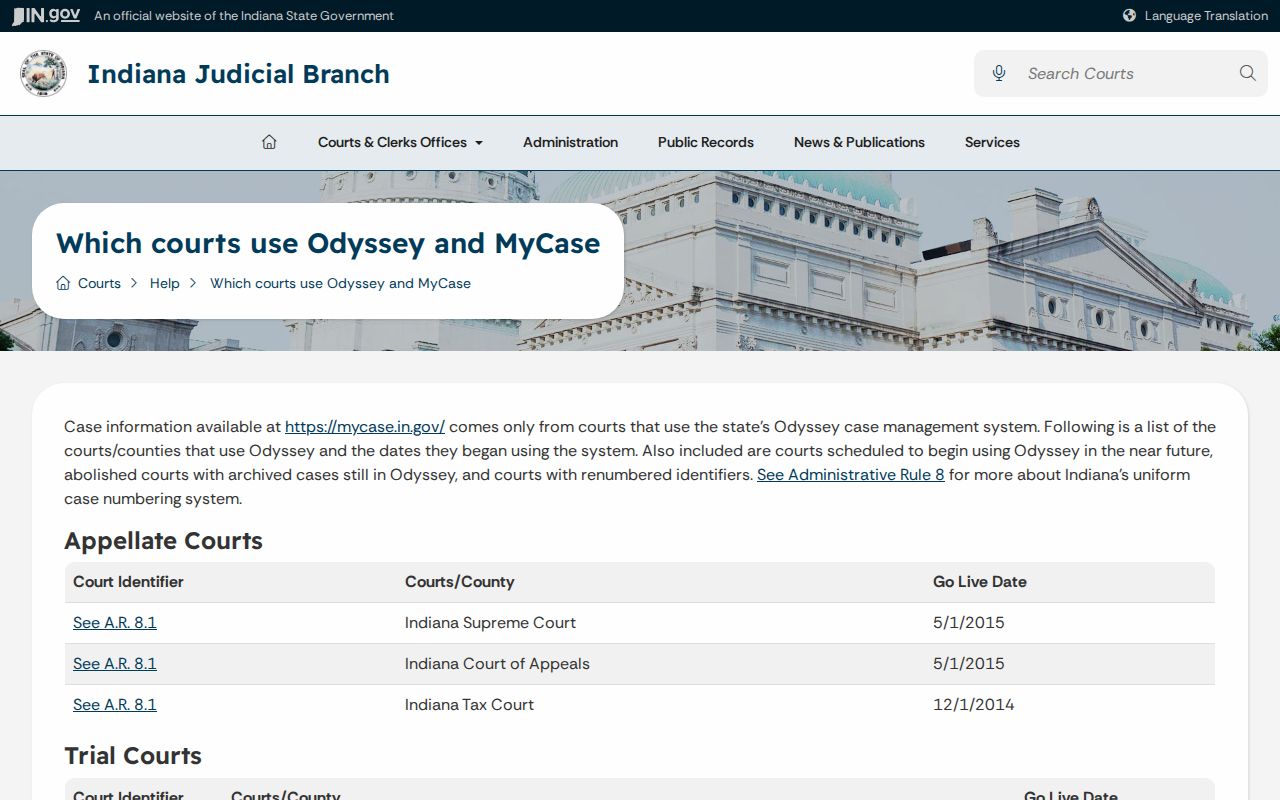 Rush County case lookup Odyssey court identifiers