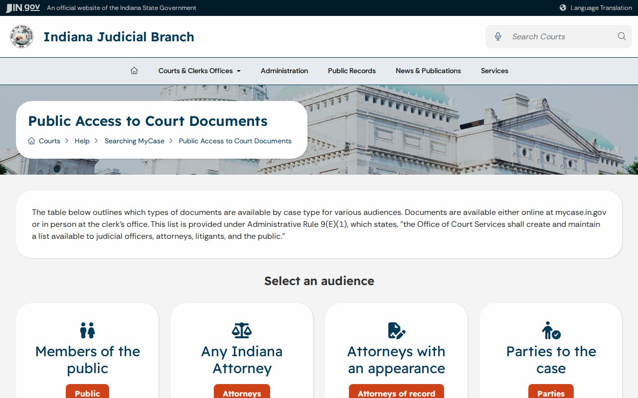 Rush County civil docket document access matrix