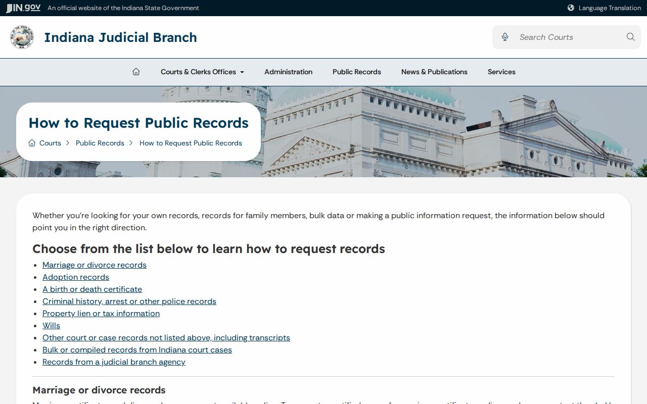 Rush County court record request routing