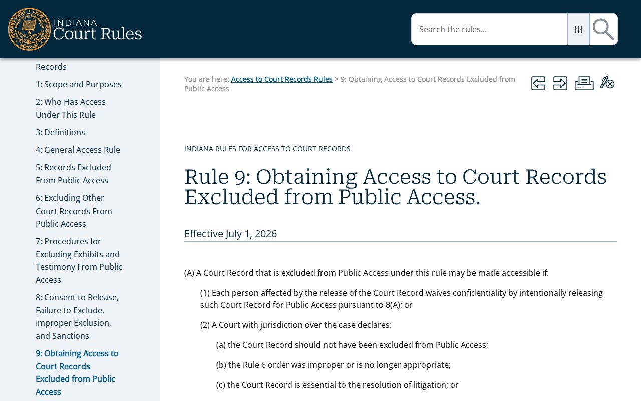 Rush County court record Rule 9 request