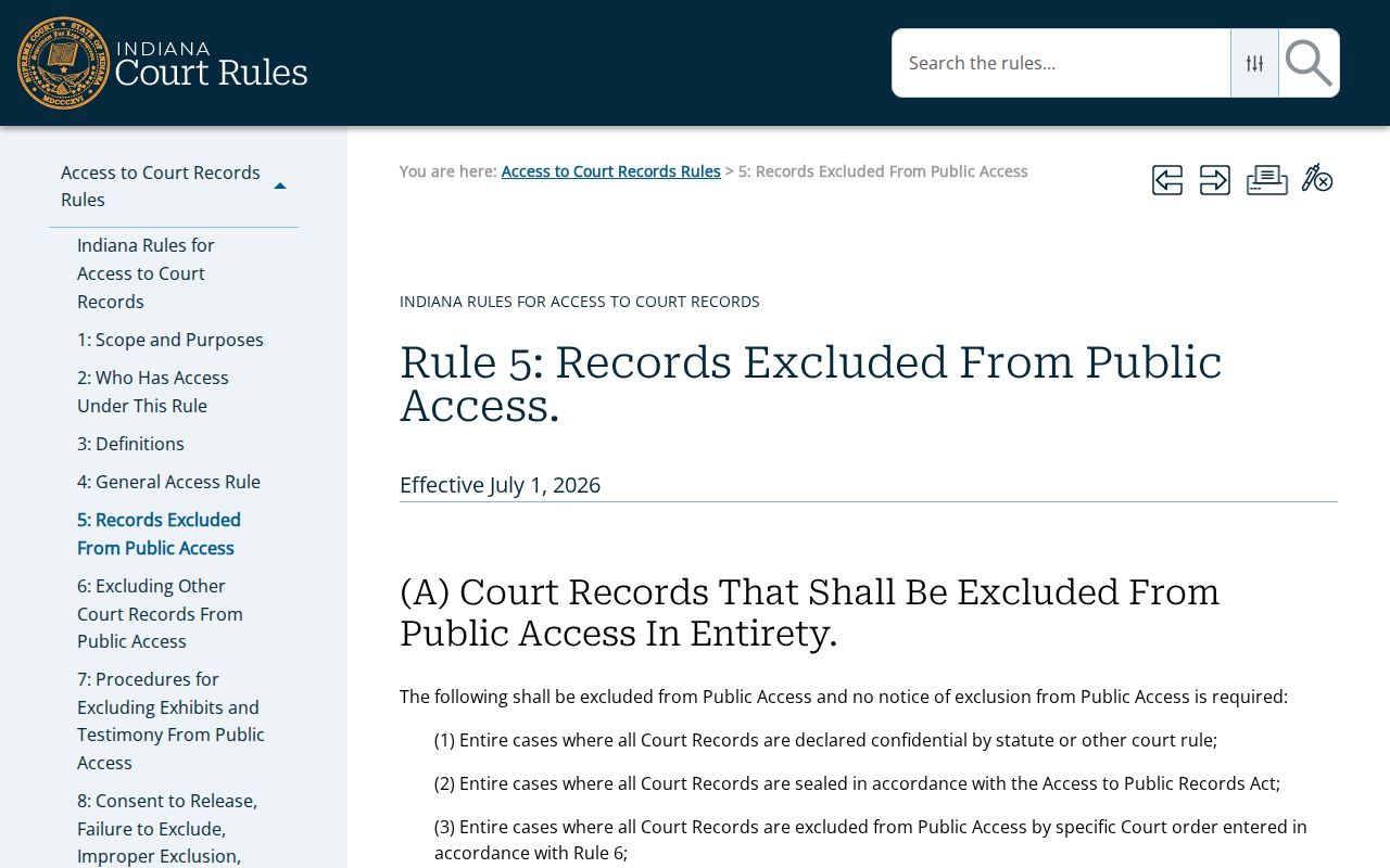Rush County criminal docket confidentiality rules